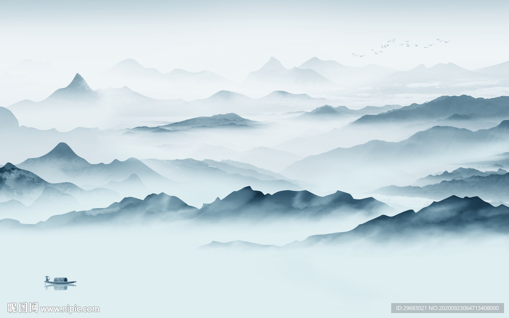 蓝色意境山水背景 tif分层