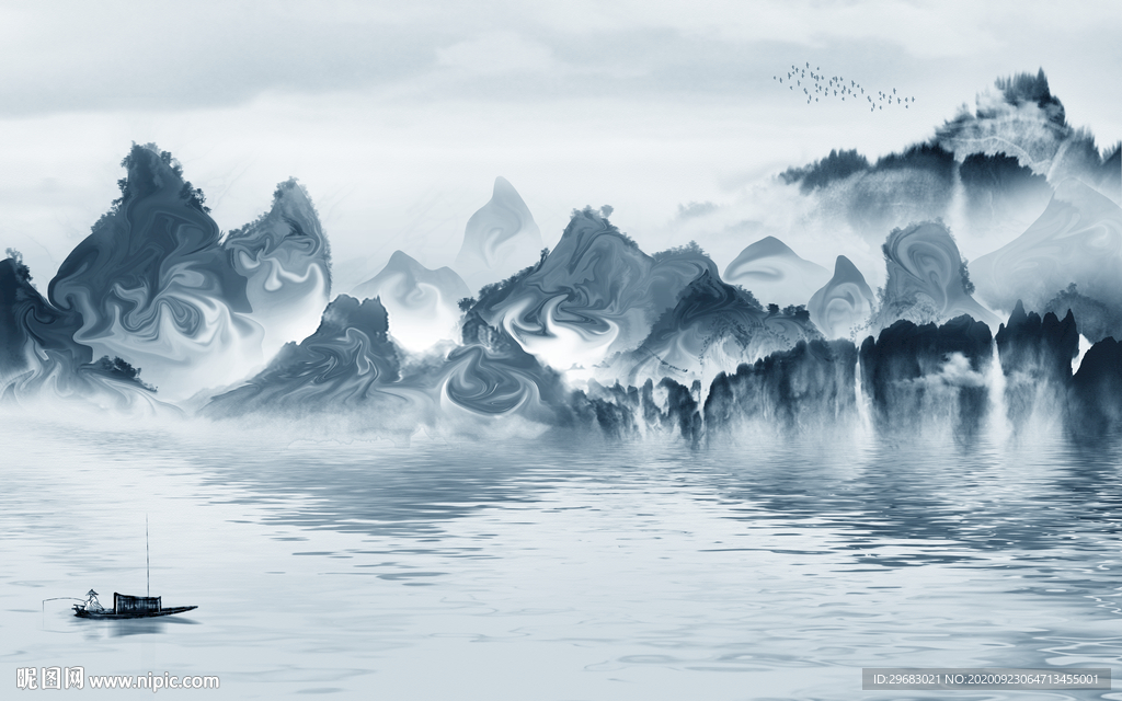 最新意境山水背景 tif分层