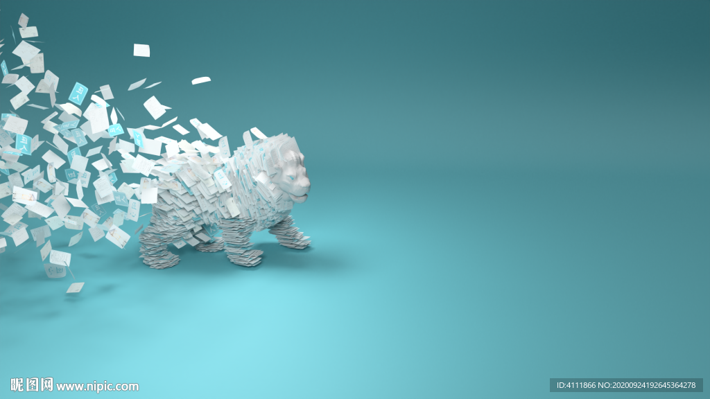 纸张汇聚狮子雕塑