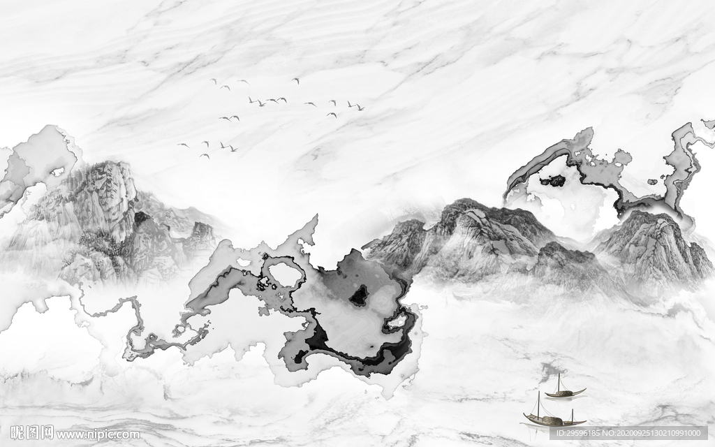 爵士白新爆款山水画 tif分层