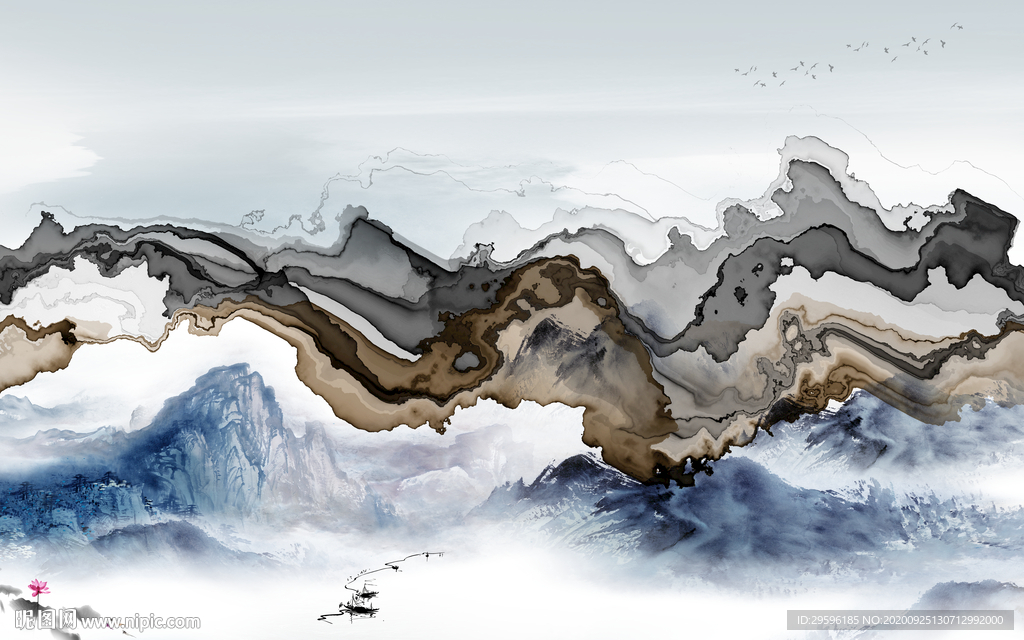 现代 新爆款山水画 tif分层