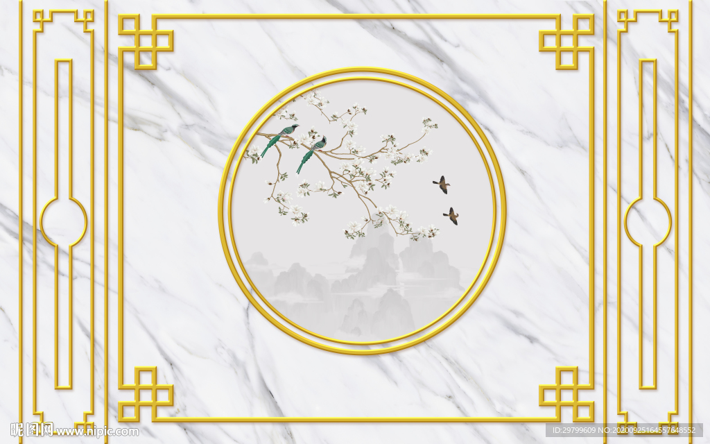 大理石纹 花鸟