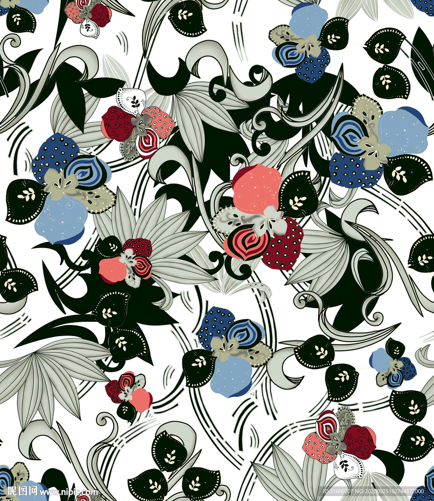 满底手绘线条叶子大花