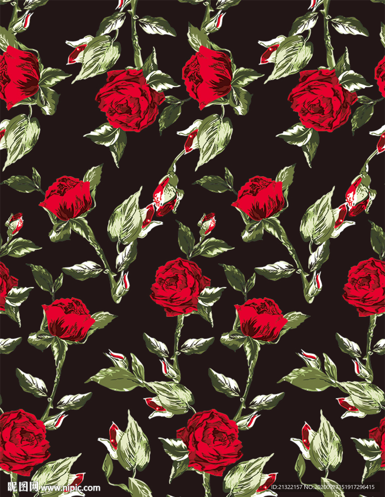 玫瑰花四方连续高清矢量图