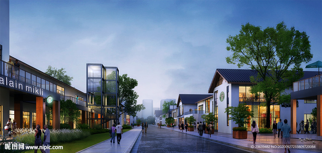 中式商业街夜景效果图