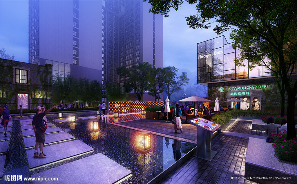 商业中心景观设计 夜景效果图