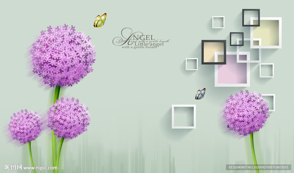 蒲公英字母方框蝴蝶背景