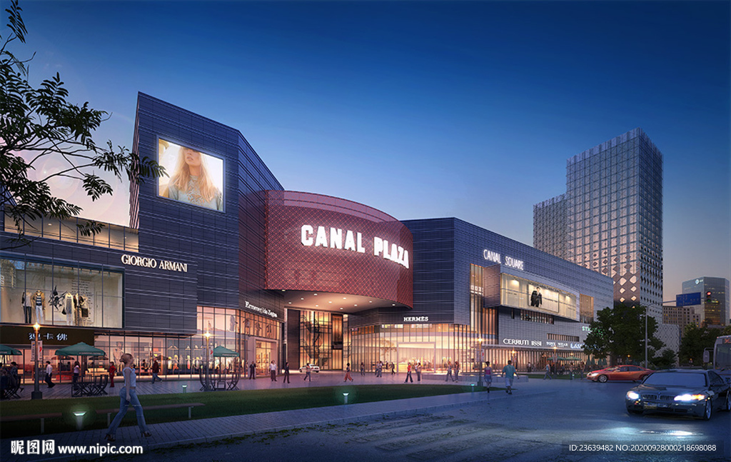 沿街商业购物中心夜景效果图