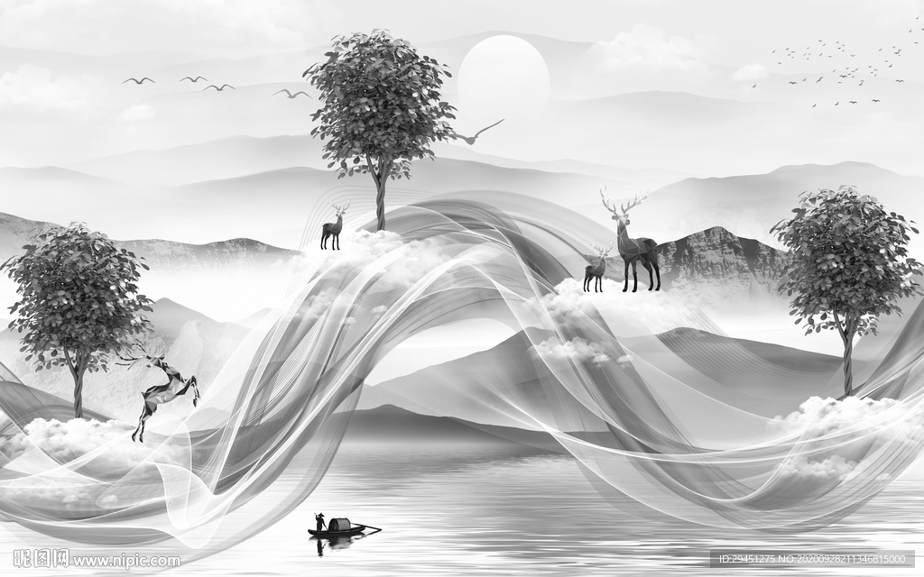 极简新唯美山水画 tif分层