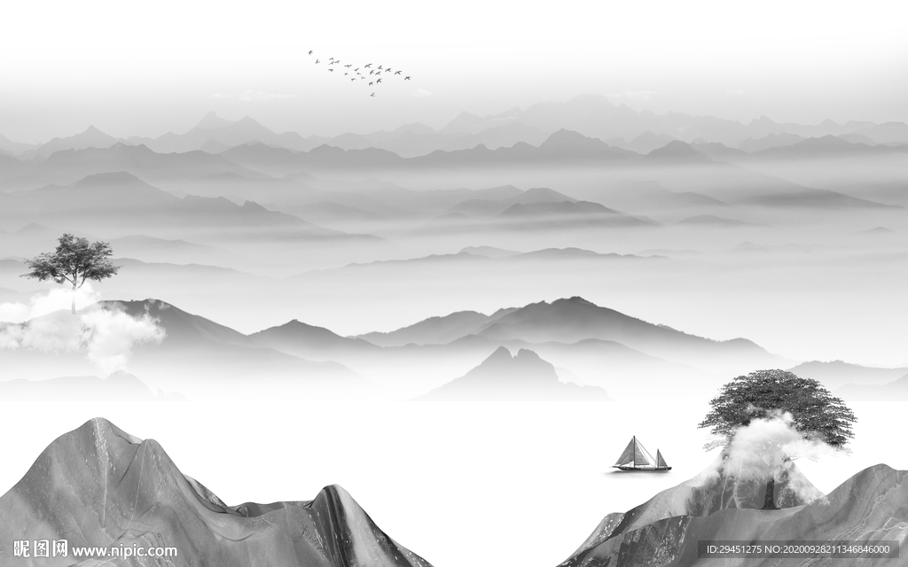 高档 新唯美山水画 tif分层