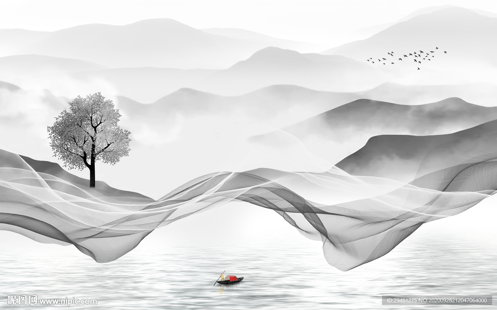 爆款新唯美山水画 tif分层