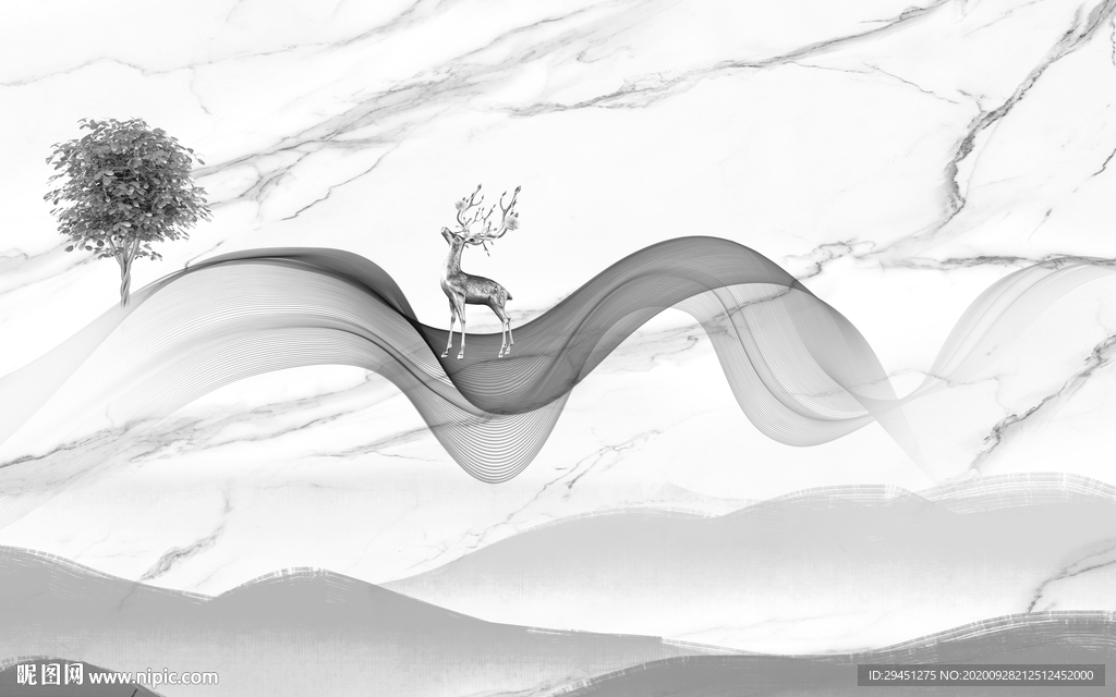 爵士白唯美新山水画 tif分层