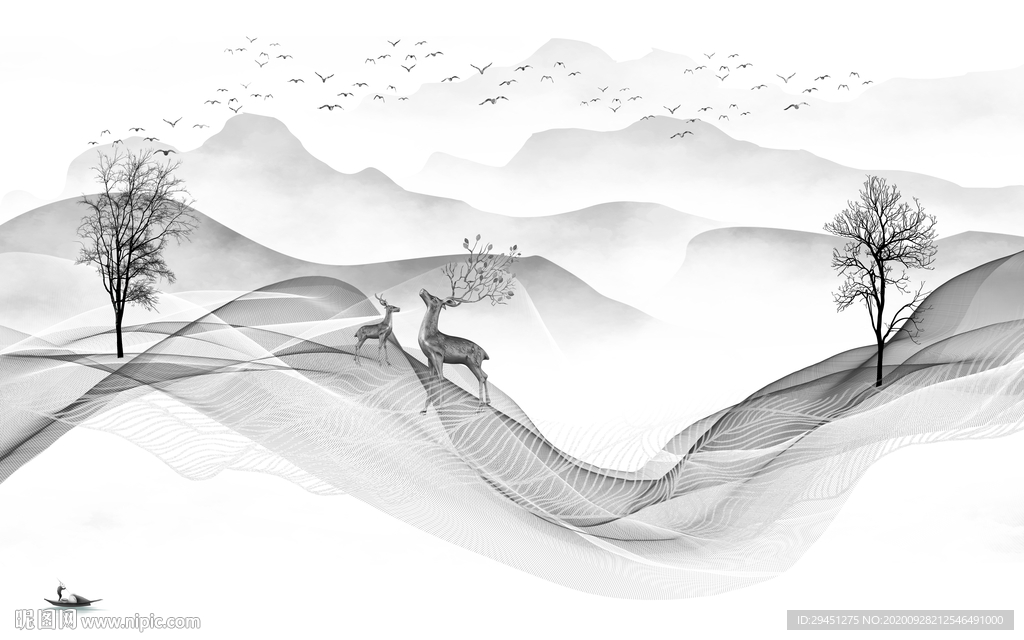 客厅 新唯美山水画 tif分层