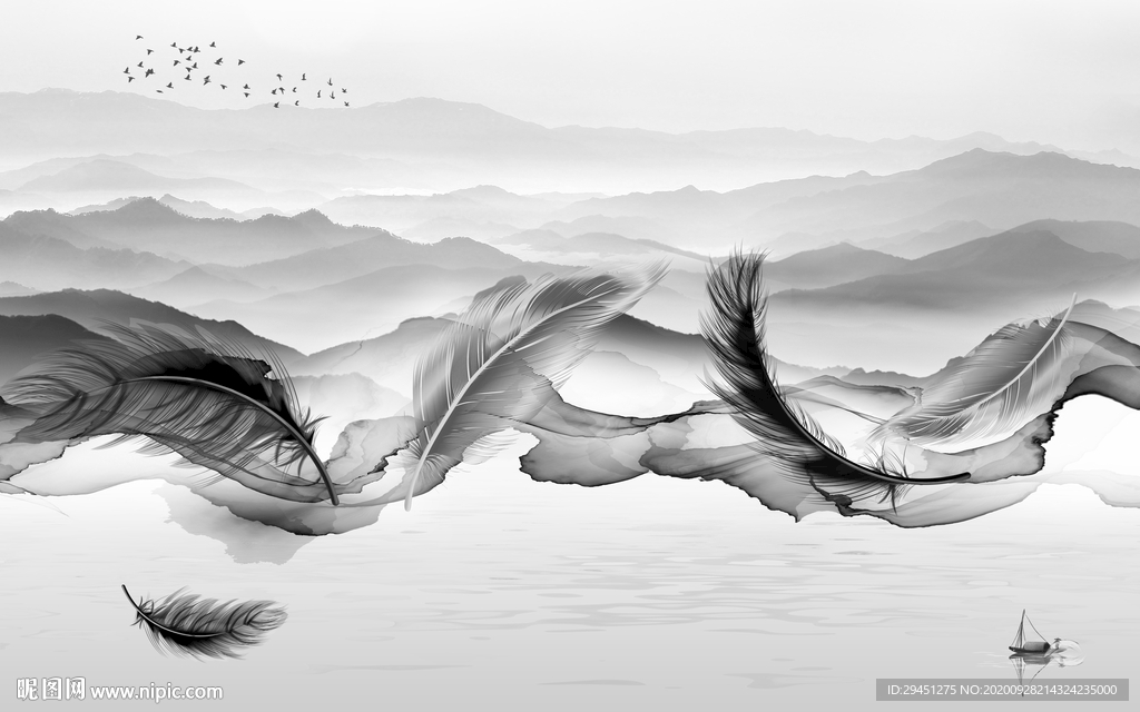 羽毛唯美山水画 tif分层