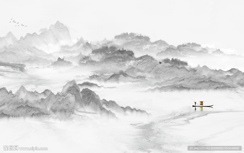 中式新唯美山水画 tif分层