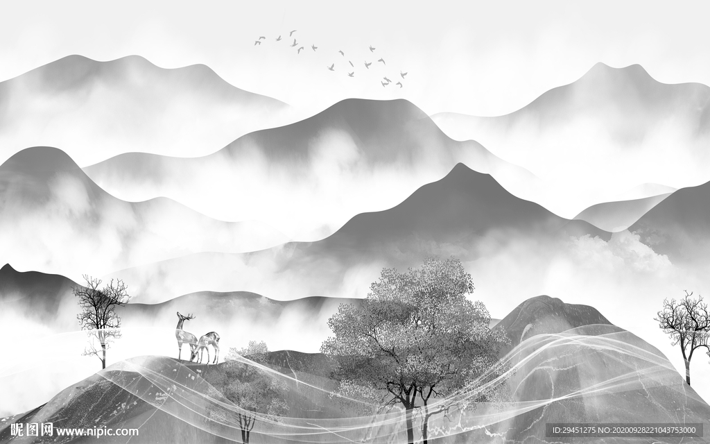 新款 唯美新山水画 tif分层