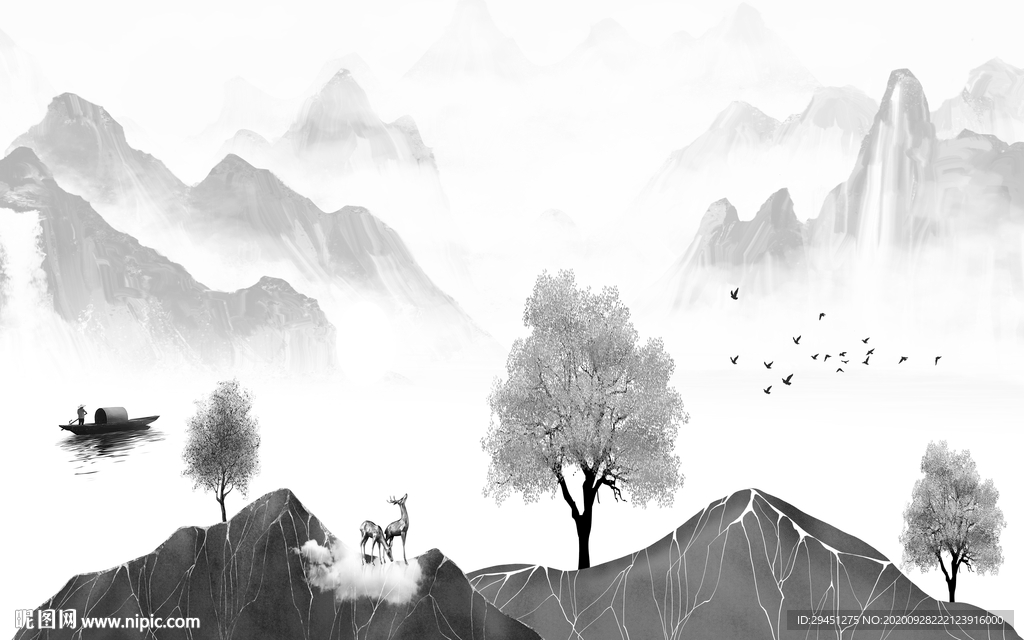 高端唯美新山水画 tif分层