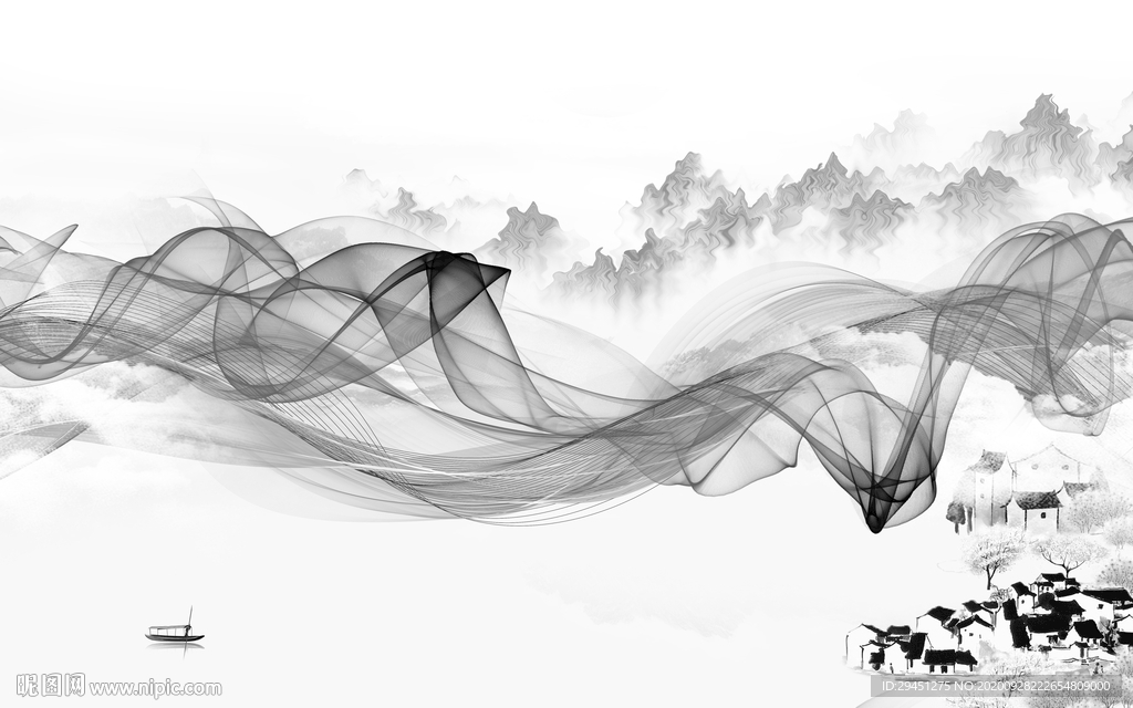 简约 唯美新山水画 tif分层