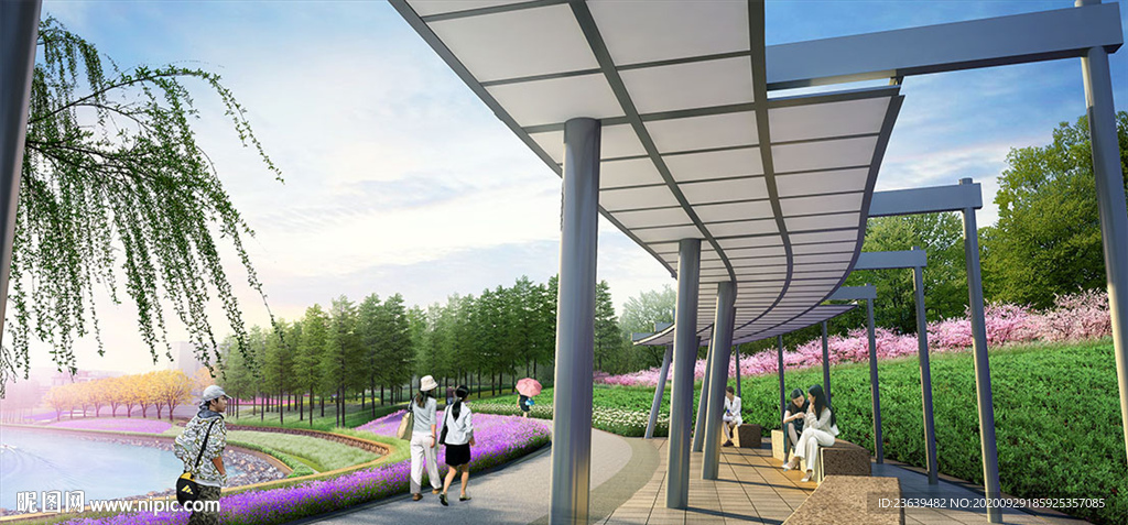 滨河公园 休闲长廊景观效果图