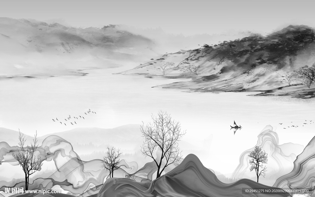 高档 唯美新山水画 tif分层