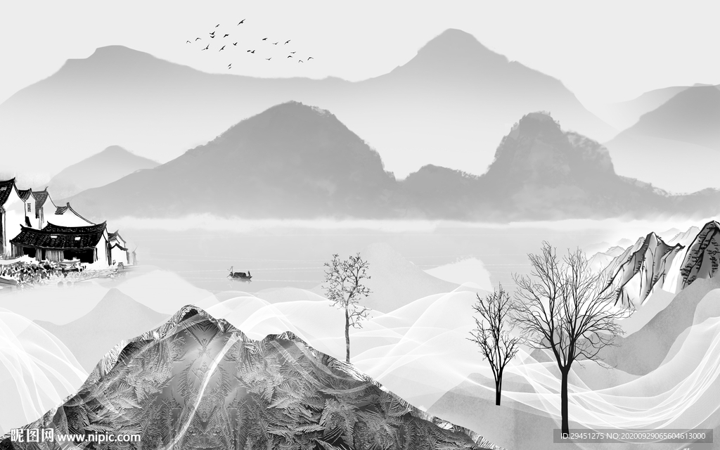 高档 现代新山水画 tif分层