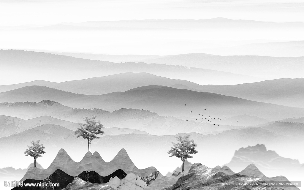 简约 现代新山水画 tif分层