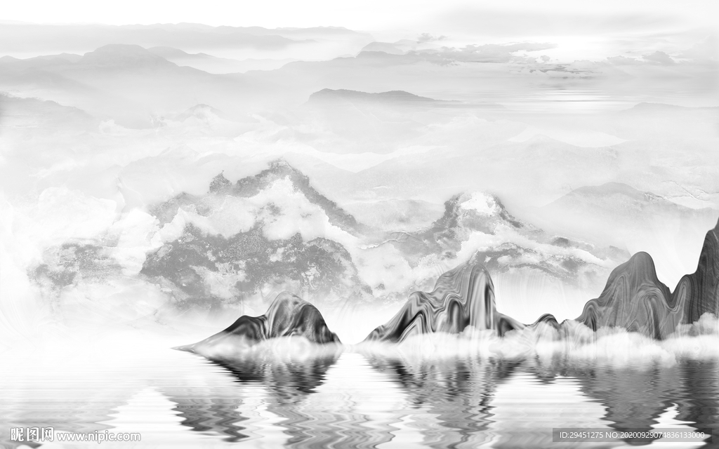 高档 中式新山水画 tif分层