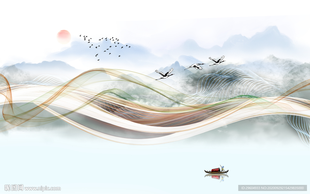 简约山水背景墙画 tif分层