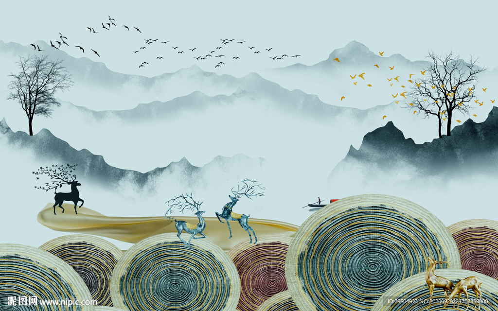 大气山水背景墙画 tif分层