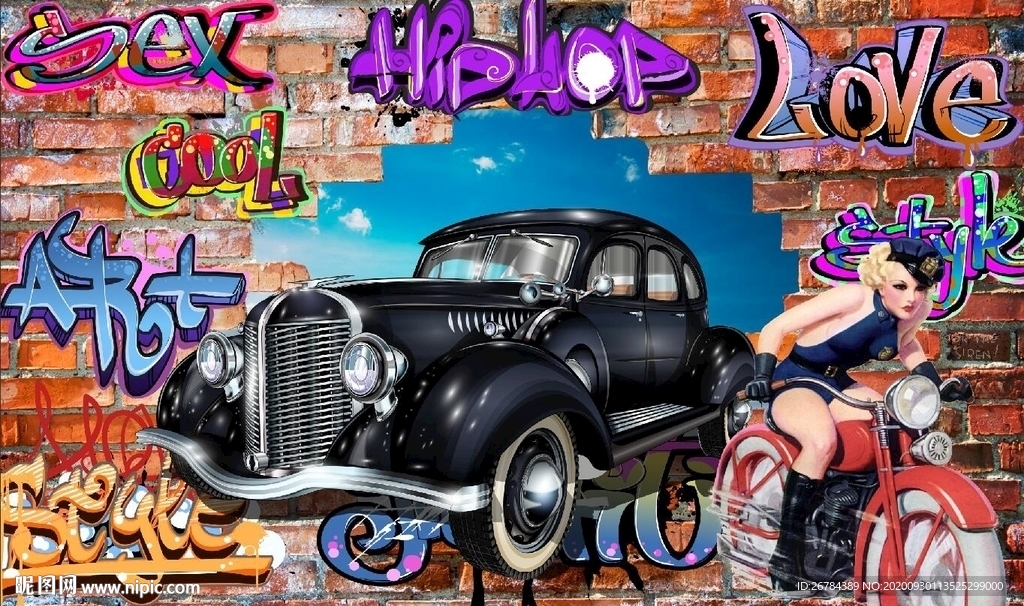 3D汽车 美女 涂鸦