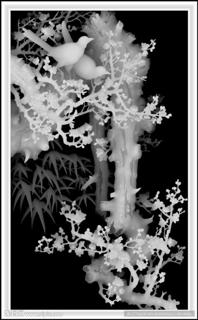 春满乾坤 岁寒三友灰度图