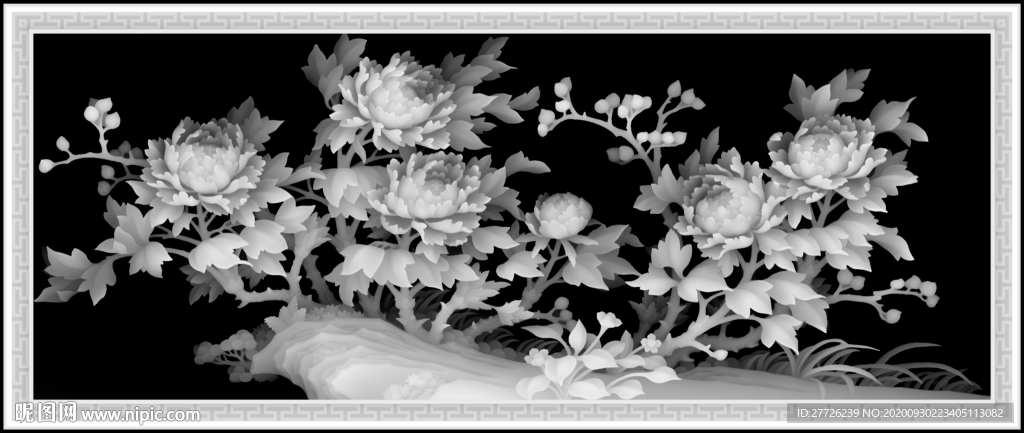 牡丹 国色天香灰度图