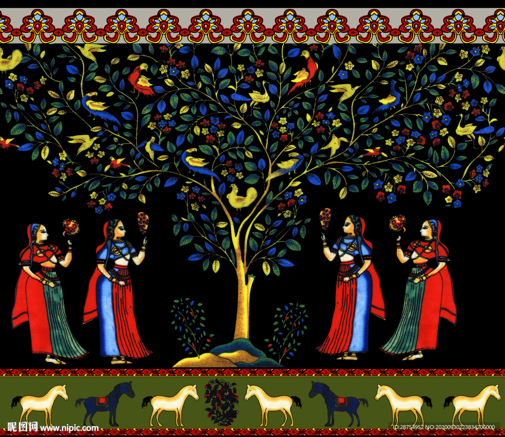 高清矢量美女树下