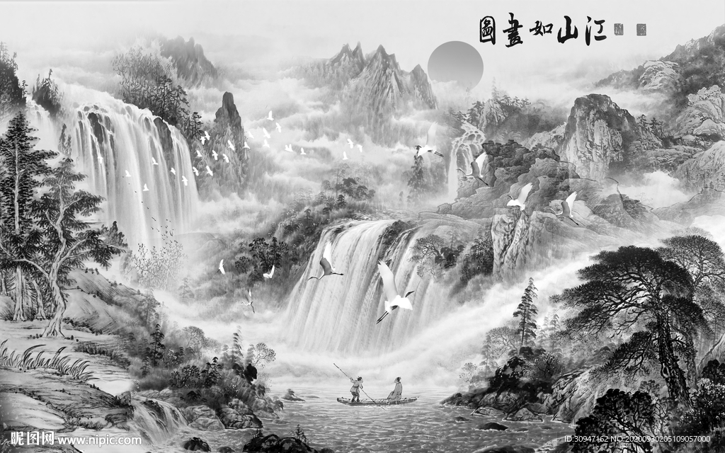 极简山水灰色框画 TIF分层