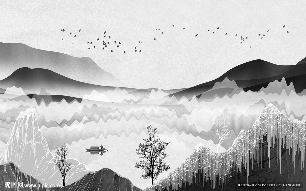 新上架山水灰色框画 TIF分层