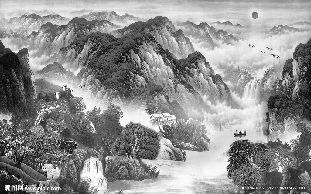 新品灰色山水背景 TIF分层