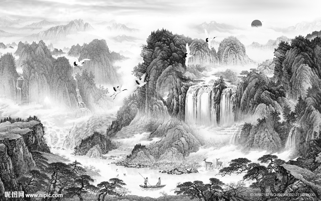 极简山水灰色框画 TIF分层