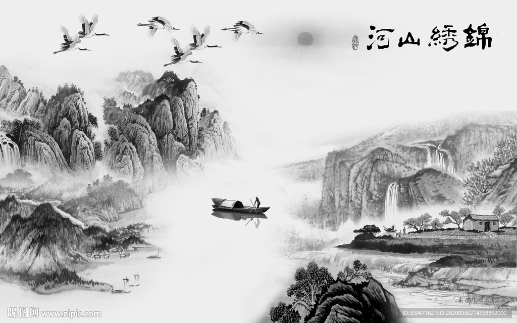 新款灰色山水背景 TIF分层