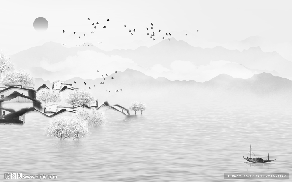 爆款灰色山水背景 TIF分层