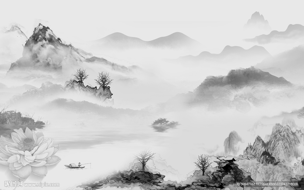 新品灰色山水新画 TIF分层