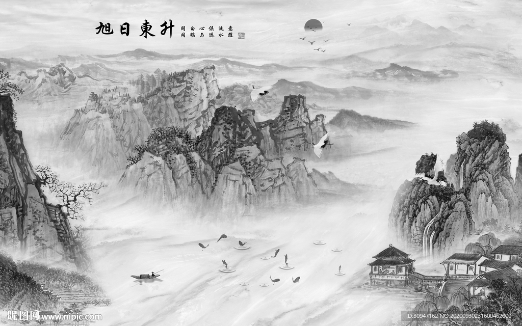 别墅灰色山水新画 TIF分层