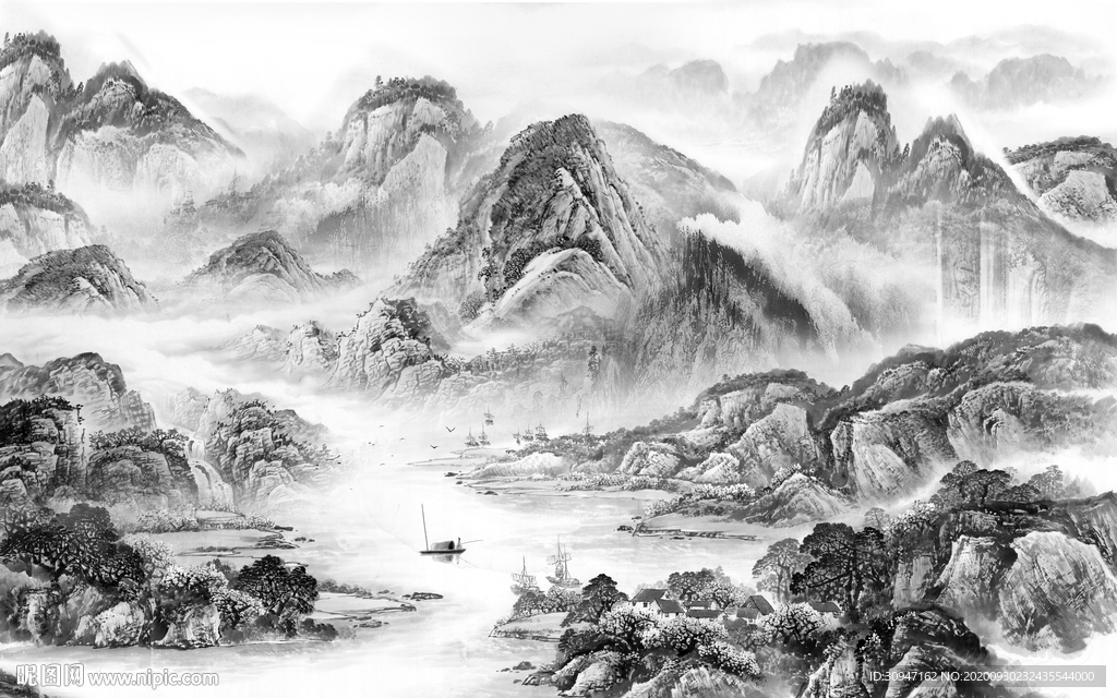 大气 灰色山水新画 TIF分层