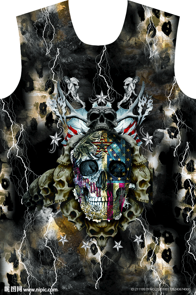 扎染  骷髅头 闪电