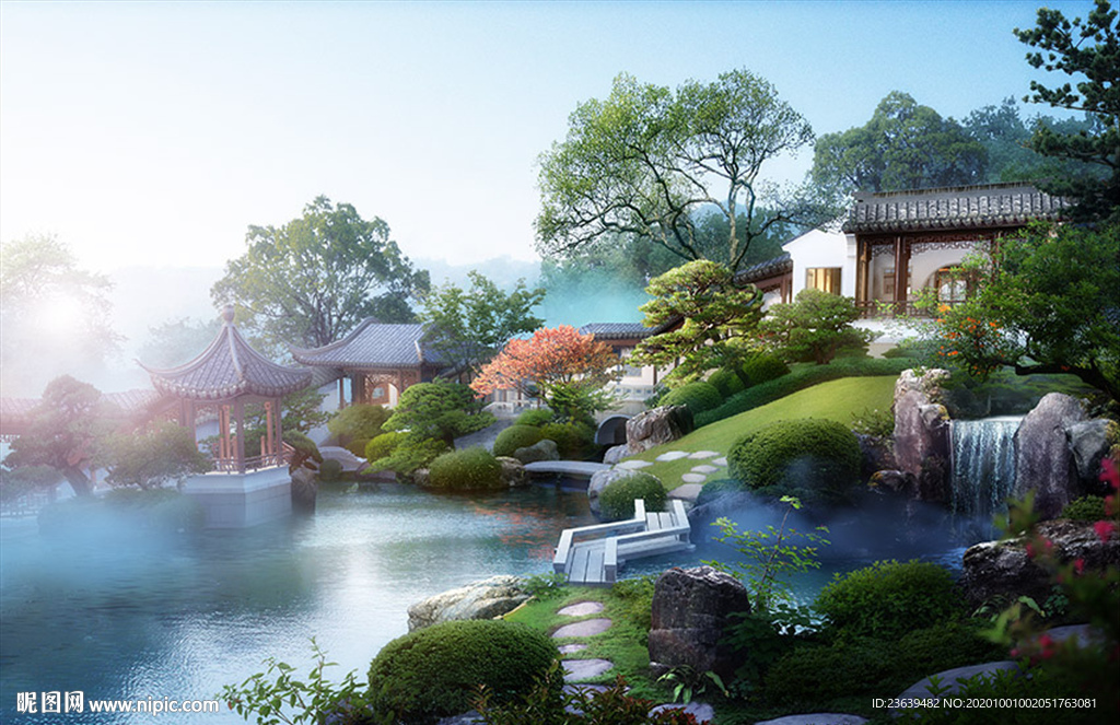 古建庭院 日式景观效果图