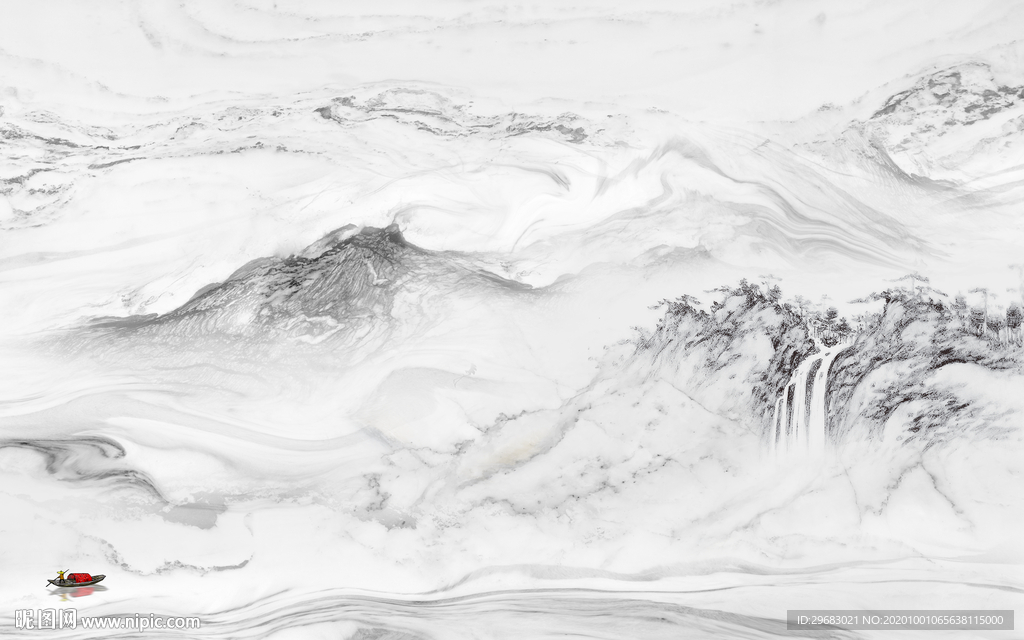 新中式背景墙山水 tif分层