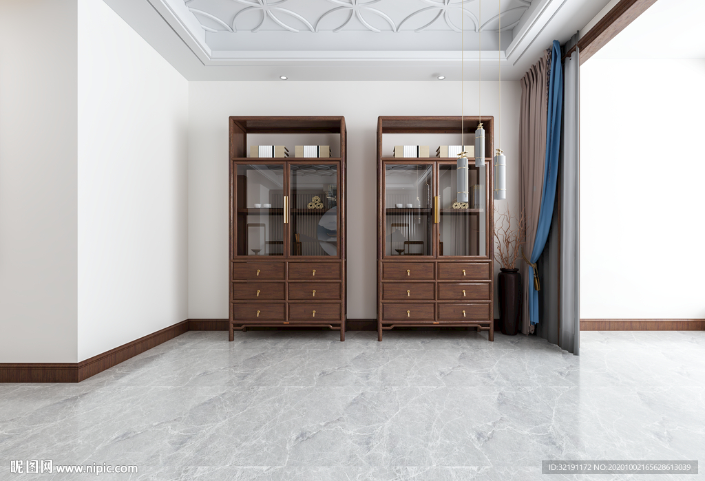 新中式书房茶室背景墙