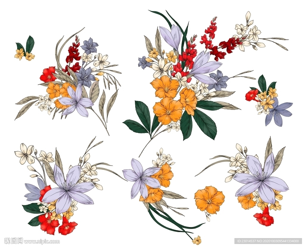 北欧热带风手绘花卉分层素材