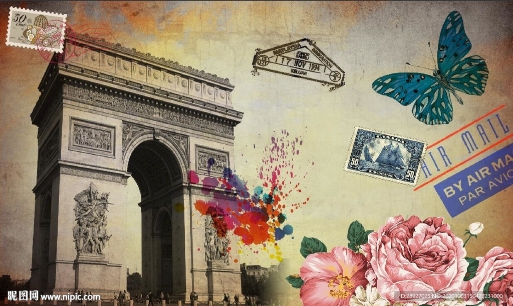 美国复古蝴蝶玫瑰