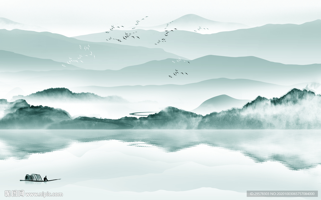 最新山水客厅背景 TIF分层