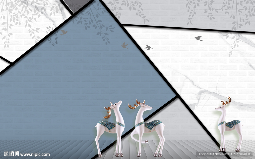 现代几何背景墙画 TIF分层